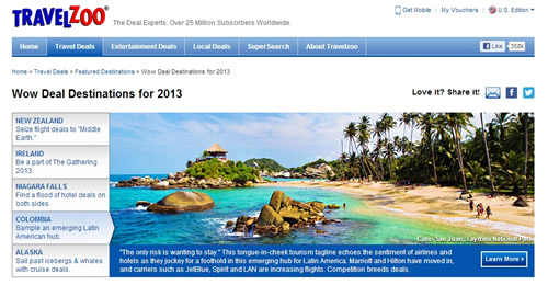  Travelzoo escoge a Colombia dentro de los 5 mejores destinos para 2013